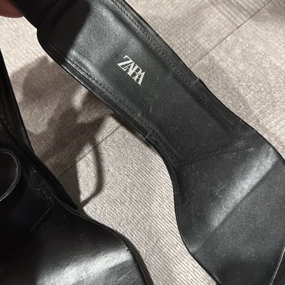 Zara Black Strappy Square Toe Heels Size 9 - Picture 7 of 9